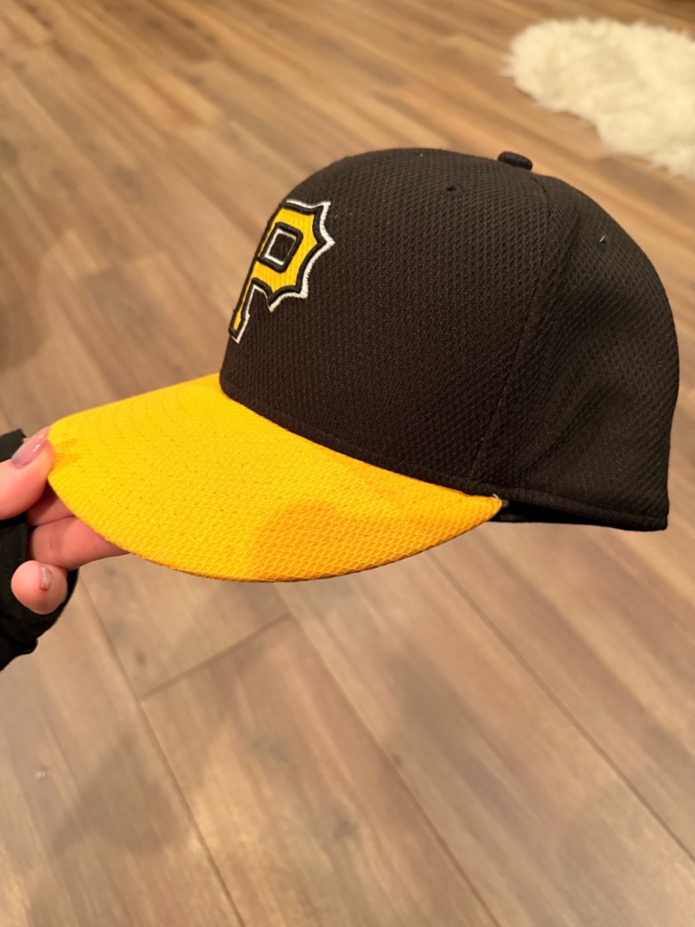 7 1/2 New Era Black and Yellow Padre Baseball Cap with 'P' Logo
